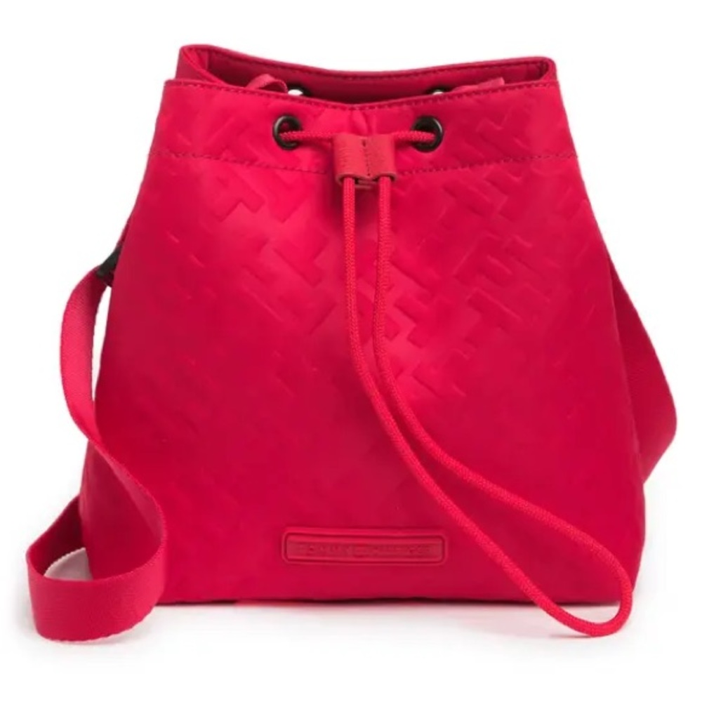 NWOT Tommy Hilfiger Nylon Stamped Embossed Red Bucket Bag